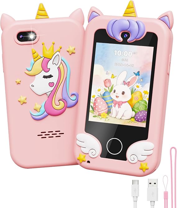 UCIDCI Kids Smart Phone Toys for Girls Ages 3-7 with Dual Camera - Phone Toys with Learning Games, Travel Toys with MP3 Music Player for Christmas Birthday Gifts for 3 4 5 6 7 Year Old Boys