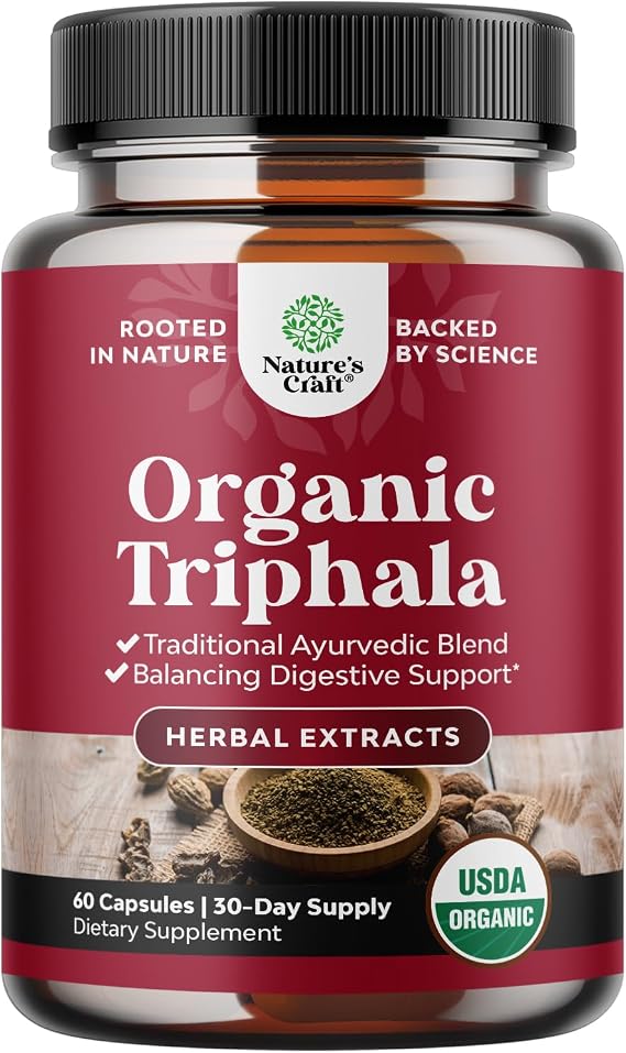 Digestive Triphala Capsules Organic Complex - Organic Triphala Colon Cleanser & Detox Digestive Health Supplement - Ayurvedic Complex for Gas Bloating & Constipation Relief for Women & Men 60 Count