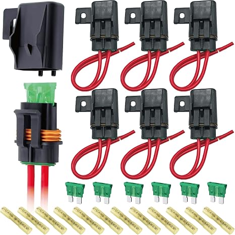 VANSIHO 12AWG Heavy Duty Waterproof Inline ATO/ATC Blade Fuse Holder with Cover for Automotive/Marine/Vehicle with 6pcs 30A Blade Fuse and 12 Waterproof Heat Shrink Butt connectors