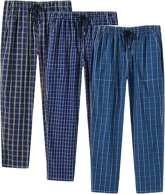 MoFiz Men's Pajama Bottom Pants Sleepwear Lounging Relaxed House PJS Pants with Drawstring Button Fly 3-Pack