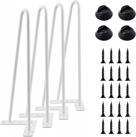 Hairpin Legs for DIY Furniture, Heavy Duty Metal Two-Rod Iron Wire Table Legs with Pre-Drilled Holes for Coffee Table, Dining Table, Office Desk, Chair, Bench & Side Table (White, 45cm)