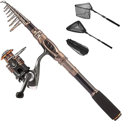 PLUSINNO Fishing Rod and Reel Combos, Fishing Net Fish Landing Net, Saltwater Freshwater Resistant Fishing Gear
