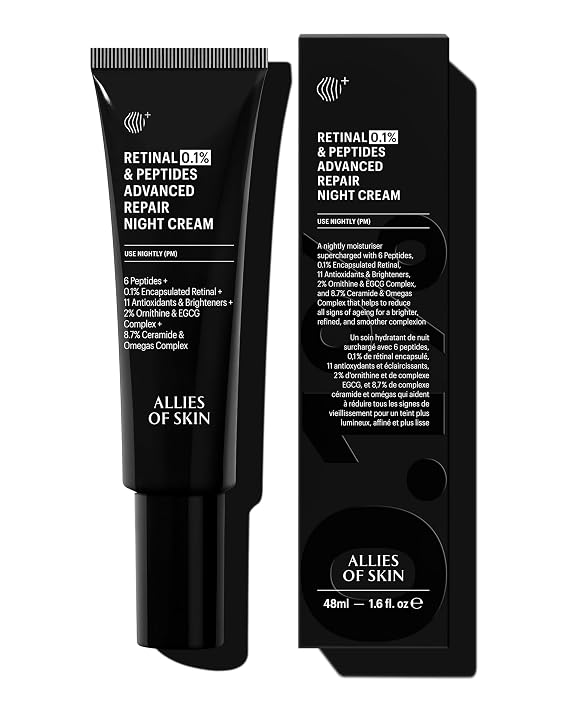 Allies of Skin Retinal 0.1% Peptides Repair Night Cream, 1.6 Fl Oz | Visibly Smooths The Look Of Wrinkles, Firms The Appearance Of Skin, Enhances Radiance | 87% Ceramides, Omegas Complex