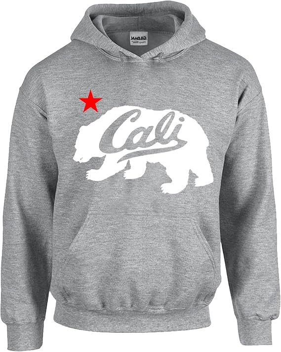 Camalen White Cali Bear Design Popular California Unisex Pullover Hoodie Sweatshirt