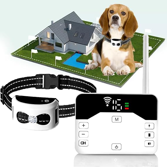 Wireless Dog Fence, Electric Fence System for Dog, Wireless Dog Boundary Containment System, with Rechargeable Waterproof Training Collar, Screen Display, Range Adjustable, for All Dogs,for1d