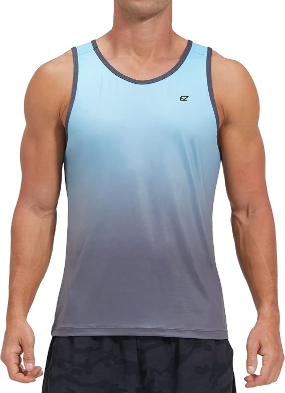 EZRUN Men's Quick Dry Workout Tank Top UPF 50+ Sweat-Wicking Gym Shirt | Soft 4-way Stretch Sleeveless Shirt with Reflective Logos. Moisture Wicking to Keep You Cool During Intense Gym Workouts