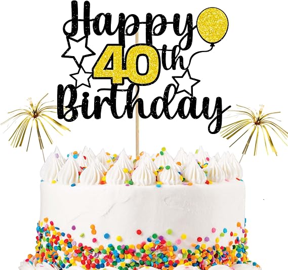 Happy 40th Birthday Cake Topper - Cheers to 40 Years Cake Topper, Birthday Cake Decoration for Happy 40th Birthday Anniversary Party Cake Decorations Supplies (40th)