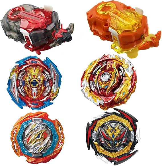 Battle Burst Gyro Toy Set Great Birthday Gift for Kids Children Boys 6 8 + Metal Fusion Attack Top Battling Game with 4 Spinning Tops 2 Two-Way Launcher