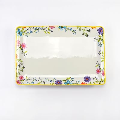 Euro Ceramica Charlotte 16.5-inch Platter, Watercolor Floral Design