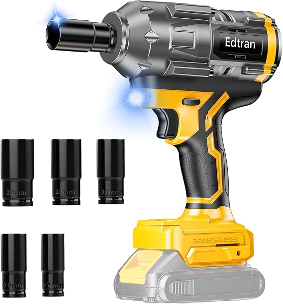 Cordless Impact Wrench 1/2 For Dewalt 20V Battery,1500Nm/1106FT-LBS Brushless Impact Driver,4-Speed Impact Drill Gun Tool 2100 RPM High Torque With 5 Sockets for Automotive/Motorcycle Repair
