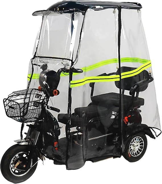 Electric Tricycle Cover, Electric Tricycle Fully Enclosed Awning, Transparent rain Curtain Fully Wrapped Design, for Outdoor Riding(Black)