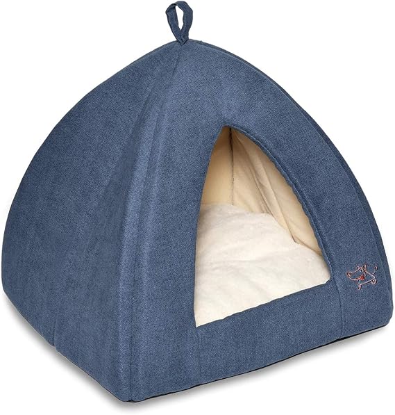 Best Pet Supplies Cat Bed for Indoor Cat, Domed Tent House with Removable Pillow, Covered Cat Cave for Small Dog, Puppies and All Breeds of Cats - Navy, 16 x 16 x H:14"