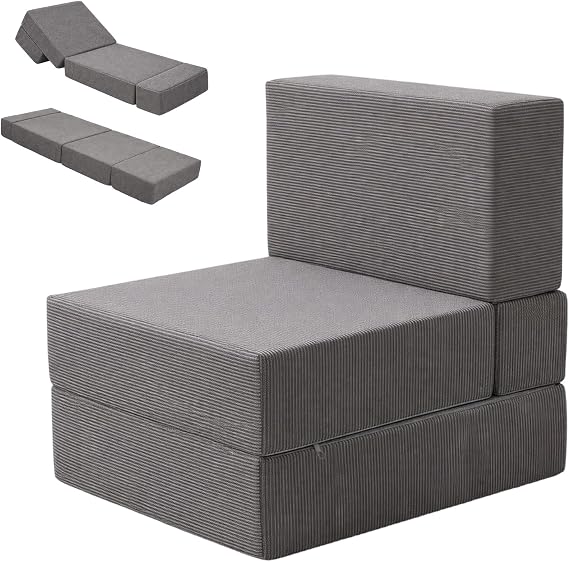 Foldable Sofa Bed Chair, Grey Convertible Memory Foam Lounge Chair