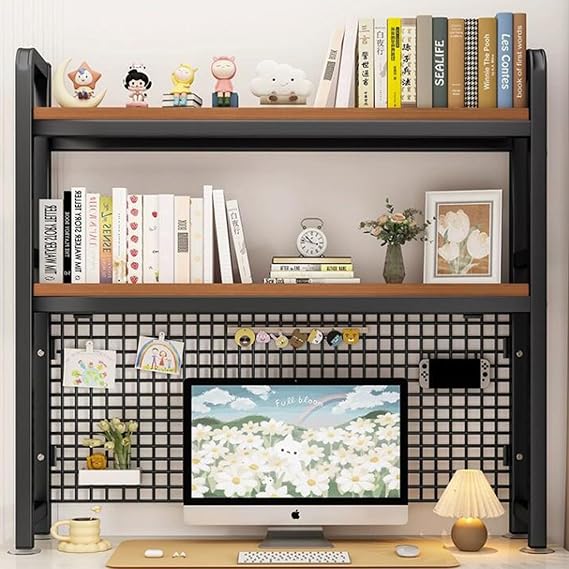 Computer Desktop Bookshelf 2/3Tier Monitor Desk Organization Versatile Beautiful Desktop Bookcase, Multipurpose Desktop Organizer Storage Display Rack, Easy To Assemble ( Color : Black , Size : 3-Tier
