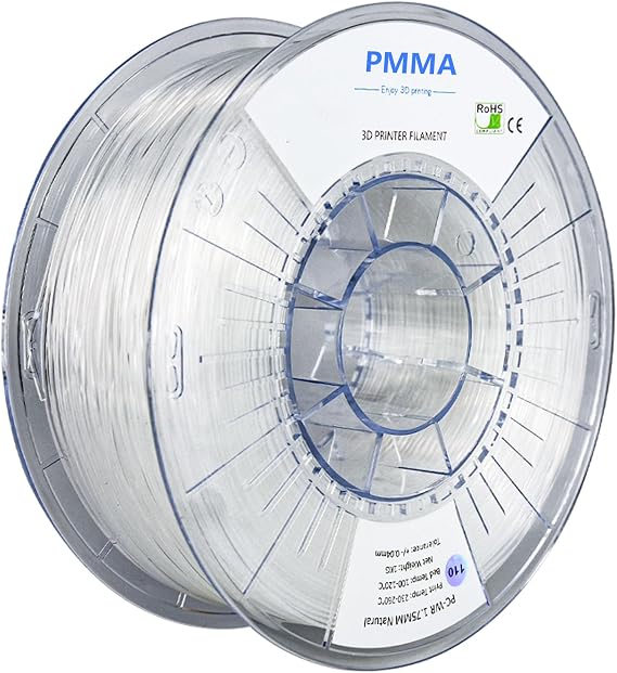 PMMA Filament, Transparent Filament 1.75mm Suitable for FDM 3D Printer, 1kg Spool, Polymethylmethacrylate
