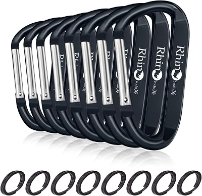8PCS of Lightweight Duty Snap Carabiner Clips, D Ring Shape Carabiner with 8PCS Keyring - Excellent for Outdoor, Camping, Hiking, Keychains, Water Bottle, Keychain Hook