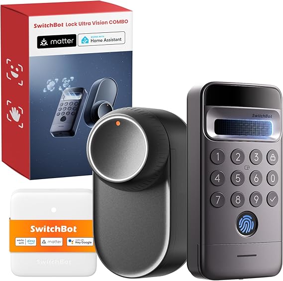 SwitchBot WiFi Smart Lock Ultra with Keypad Vision Pro, 3D Face &amp; Palm Vein Recognition, Contactless Unlock, Fits Euro Profile Cylinder, Supports Matter, Alexa, Google, IFTTT