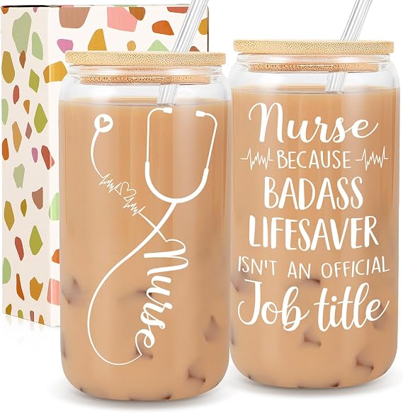 Frerdui Nurse Gifts for Women - Nurse Appreciation Gifts, Nurses Week - Nursing Graduation Gift for Her - RN Gift - 16 Oz Can Glass