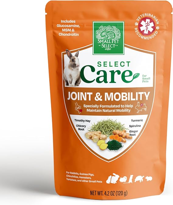 Small Pet Select - Select Care Joint Mobility Support Supplement, Natural High Fiber Timothy Hay Based Treats for Rabbits, Guinea Pigs, Hamsters, Other Small Animals, 4.2 oz