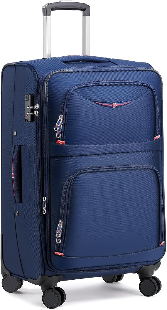ROPLUS Softside Expandable Luggage with 4 Spinner Wheels, Durable Checked-Luggage Suitcase (Blue, 25-Inch)