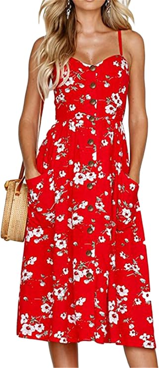Women's Summer Casual Sundress Loose Sling Midi Dresses Fashion Sleeveless Dress