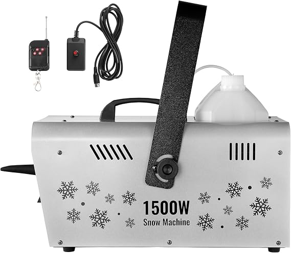 Happybuy Snow Machine, 1500W Snow Maker Machine with 2 Remotes Control and 5L Large Capacity Water Tank, High Output Snowflake Maker Stage Snow Effect for Christmas, Halloween, Wedding, DJ Parties