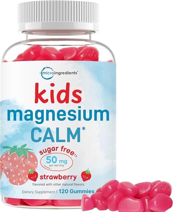 Kids Magnesium Gummies for Age 2+, 120 Count | Sugar Free Strawberry Flavor | Calm Magnesium Citrate Gummies for Sleep, Relaxation, Muscle, Bones, Mood Support* | Non-GMO, Gluten Free