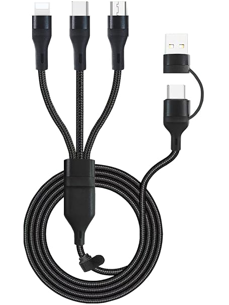 Awnuwuy 100W Multi 3 in 2 Cable 10FT, USB A/C to USB-C Lightning Micro Port | Black Long Nylon Braided, 3 in 2 Fast Charging Cable For iPhone 17/16/15/15 plus,Samsung S26/S25, Multiple Devices, Laptops