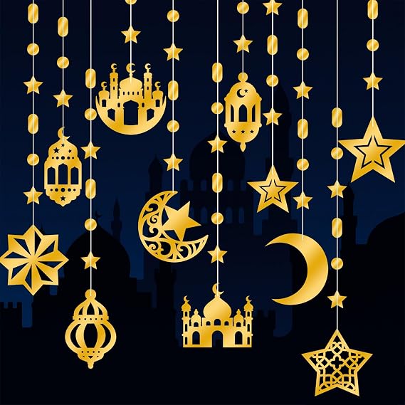 14Pcs Gold Star Moon Lantern Ramadan Decorations
