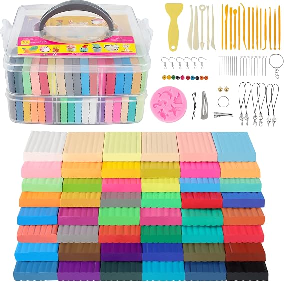 Cyajm 50 Colors Oven Bake Polymer Clay Kit, DIY Jewelry Crafts & Home Decor | 50 colors soft oven bake clay. Easy to shape. For jewelry, home decor, school art projects. For adults and beginners
