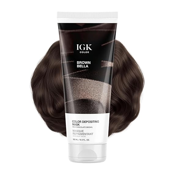 IGK Brown Bella Hair Gloss + Semi-Permanent Color Depositing Mask | Boosts Shine & Enhances Brunette Tones, Refreshes Color, Conditioning Treatment, Vegan + Cruelty-Free, 6 Oz