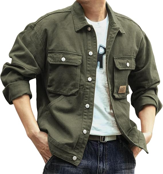 Men's Distressed Denim Jacket Long Sleeve Button Down Jean Coat Fashion Casual Slim Fit Trucker Biker Jackets