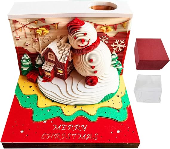 Luckxing 3D Notepad Christmas Snowman Paper Sculpture Calendar | Desktop Sculpture Paper Art for Child Adult Student Planning Festival Christmas Workplace Studying Writing Holiday Home