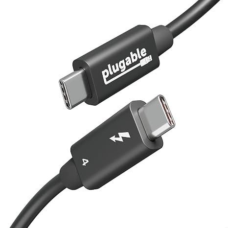 Plugable Thunderbolt 4 Cable 240W EPR Charging, 1M (3.3ft), Thunderbolt Certified, 40Gbps Data, Dual 4K or 1x 8K Display, Compatible with USB4, Thunderbolt 3, USB-C