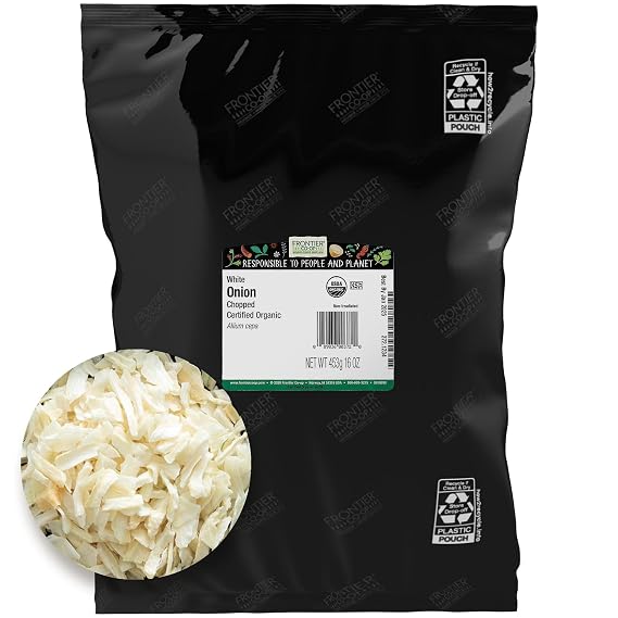 Frontier Organic Chopped Onion, 1 Pound, Dried & Chopped Sweet Organic White Onion, Kosher, Sustainably Grown | For Restaurant Supply, Soups, Stews, Pasta and More