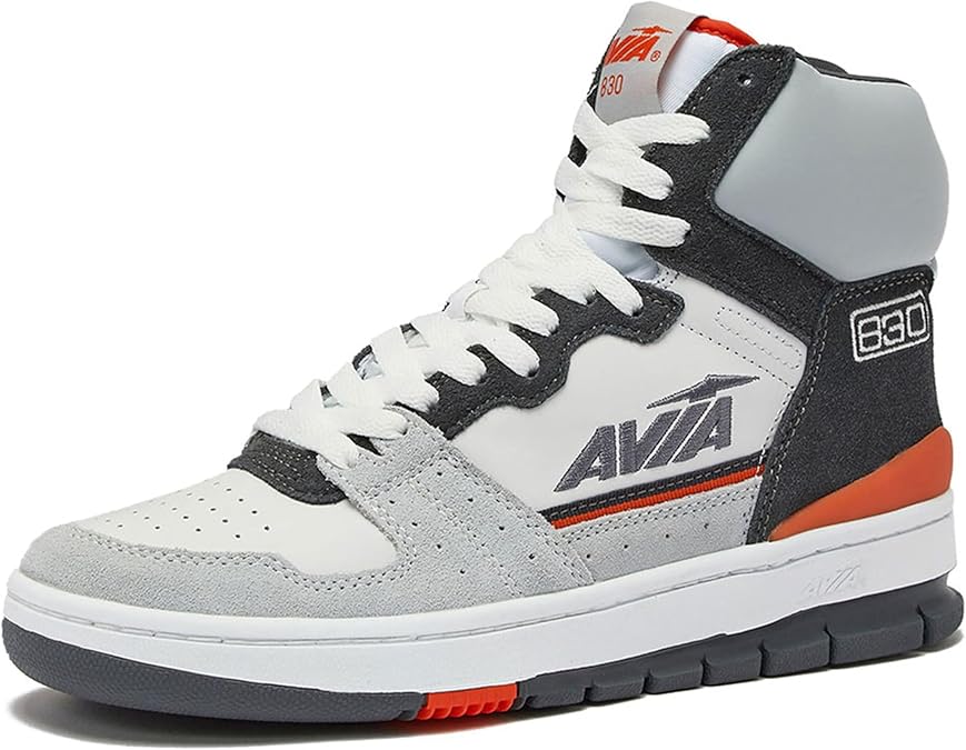 Avia 830 Men's Basketball Shoes, Retro High Top Sneakers for Men Indoor or Outdoor, Street or Court - White/Silver Grey/Dark Grey, 6 Medium