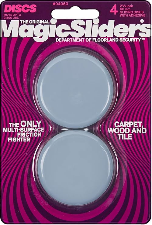 Magic Slider 4-Piece Set, 60mm Round Surface Protectors, Grey, 2-3/8" RND Slide Discs Premium Furniture Floor Protectors for Hardwood, Tile, Vinyl & Carpet|Pack of 1 | Grey, 2-3/8" RND Slide Discs Premium Furniture Floor Protectors for Hardwood, Tile, Vinyl & Carpet|Pack of 1