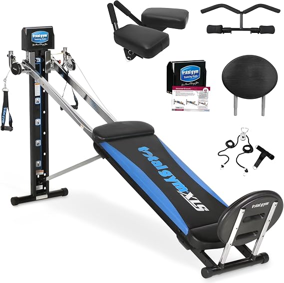 Total Gym XLS Plus AbCrunch Bench Universal Home Gym for Total Body Workout | w/ Squat Stand, Leg Pull & Ankle Cuffs - Adjustable and Portable Fitness Machine for Body Weight Training