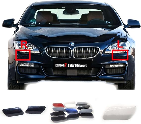 Headlight Washer Cover for 11-18 BMW 6 Series F06 F12 F13 Msport Fit 640i 640ix 650i 650ix 2011 2012 2013 2014 2015 2016 2017 2018 Cleaning Headlamp Spray Nozzle