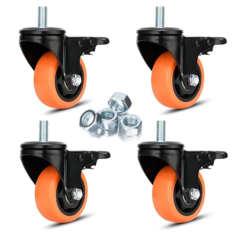 Heavy Duty Swivel Wheels 3 Inch PVC Casters with Stem 1/2"-13 x 1 Dual Locking Industrial Caster Safety Wheels Load Bearing 1000 Lbs Castors Set of 4 for Cart, Furniture