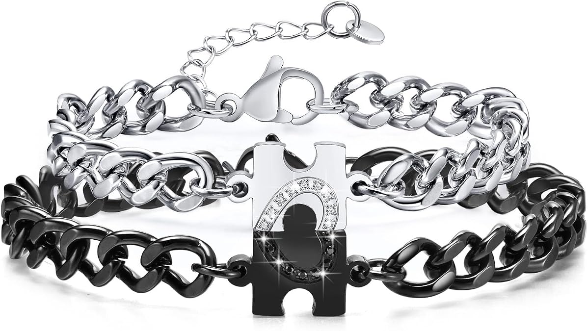 Matching Bracelets for Couples - Long Distance Relationship Gifts Stainless Steel Couple Bracelets for Women Men, His Hers Bracelets for Boyfriend Girlfriend Lover Husband Valentine's Day Promise Gift
