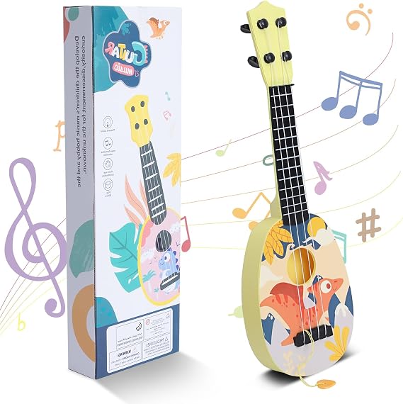 YOLOPLUS+ Kids Toy Ukulele, Toddler Guitar,17 Inch 4 Steel Strings (Yellow) | Baby Guitar Musical Toy with Pick, Play Early Educational Learning Musical Instrument Gift for Preschool Children -
