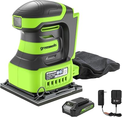 Greenworks 24V Cordless 14 Quarter Sheet Sander with 2Ah Battery and Charger