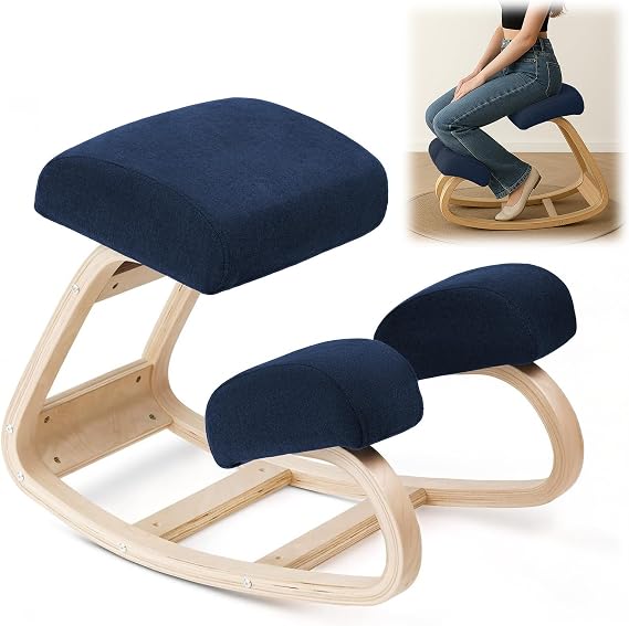 Ergonomic Kneeling Chair - Modern Rocking Kneeling Chair with Soft Hip and Knee Cushions, Correction Posture Wooden Stool for Office and Home, Ergonomic Stool for Back and Neck Pain Relief (Black)