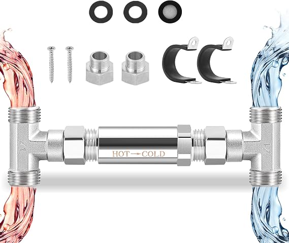 304 Stainless Steel Bypass Valve for Instant Hot Water Recirculation System, Great Replacement for the Old Plastic Version, 104F, No Leakage, Detachable Filter
