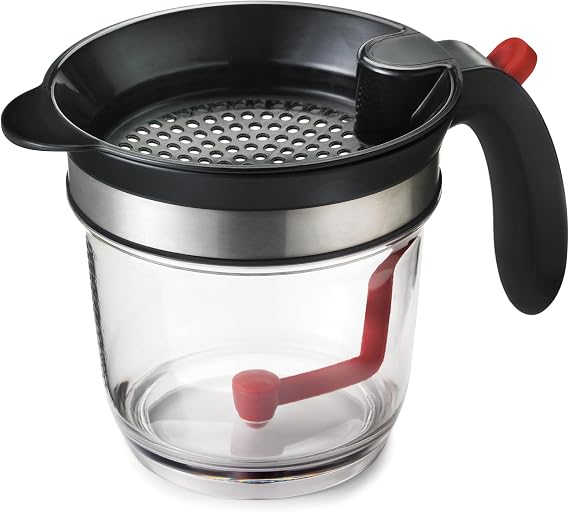 Cuisipro Fat Separator with Bottom Release, Plastic, 4 Cup Strainer with Handle, Grease Strainer Dishwasher Safe, Oil Separator for Kitchen