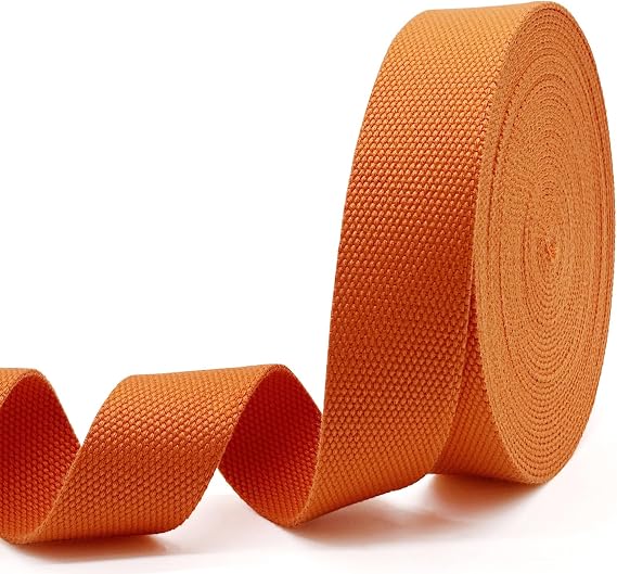 1.5" x 10Yds Heavy Cotton Webbing Orange | High-density plain weave, 10 yds total. For tote handles, pet collars, backpack straps & outdoor crafts. Durable & stiff