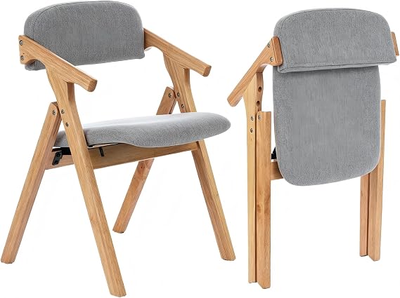 Folding Chairs with Padded Seats,Wooden Stackable Dining Chair,Easy to Store Foldable Dining Chairs for Kitchen, Living Room, Wedding Party Picnic (Dark Gray)