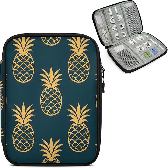 Pineapple Travel Cord Organizer Case for Women Men Golden Tech Electronic Accessories Bag for Cord, Charger, Phone, USB, SD Card