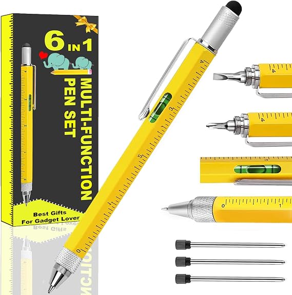 Gifts for Men,Multi Tool Pen Set Dad Gifts from Daughter Son, 6 in 1 Multitool Pen with Ruler Level Ballpoint Pen Multitool, Birthday Gift Men Stocking Stuffers for Adults Teen